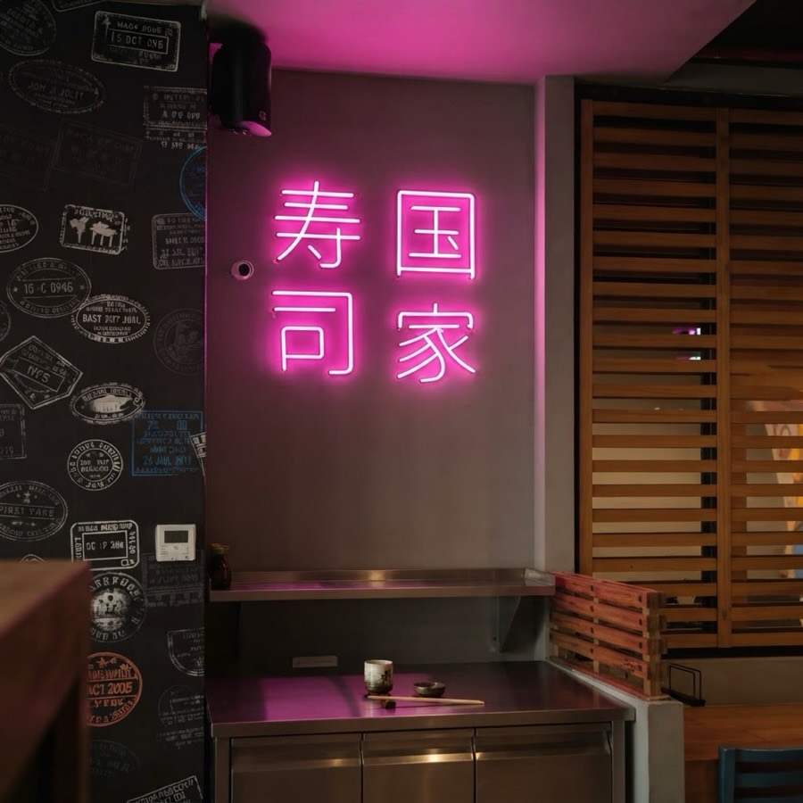Neón para Nación Sushi: Neón en caracteres japoneses